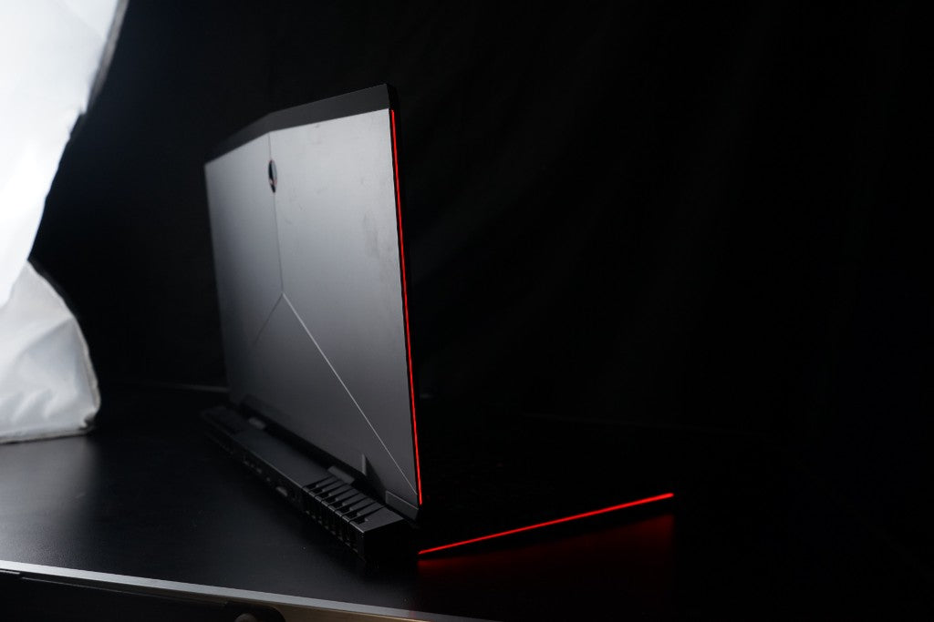 Gaming laptop rear three-quarter partially open